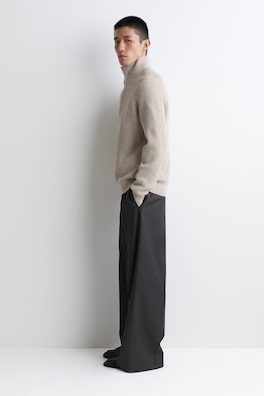 RIBBED WOOL HALF-ZIP SWEATER — BEIGE 3