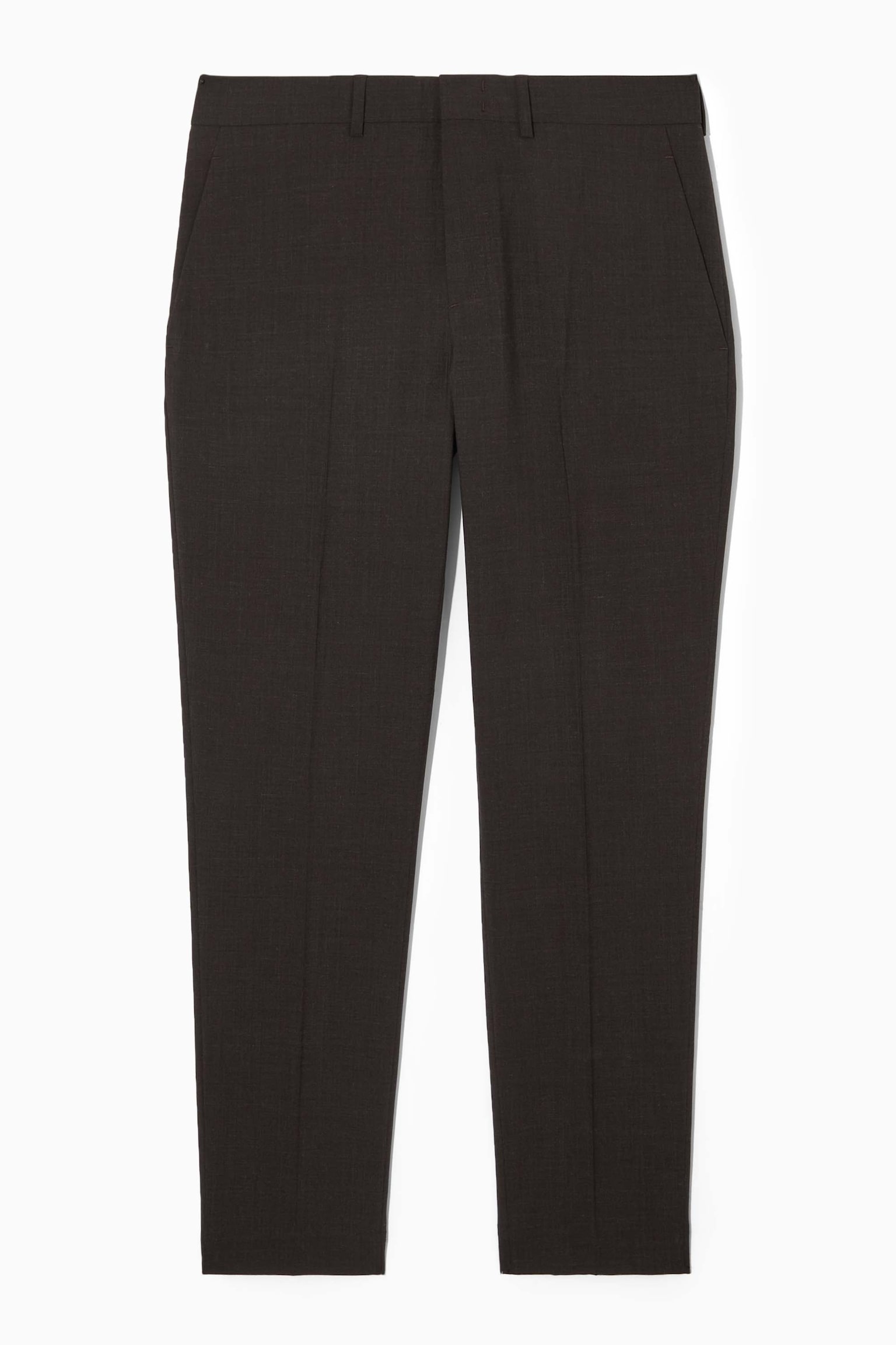 SLIM WOOL MÉLANGE TAPERED TROUSERS - DONKERBRUIN MÉLANGE