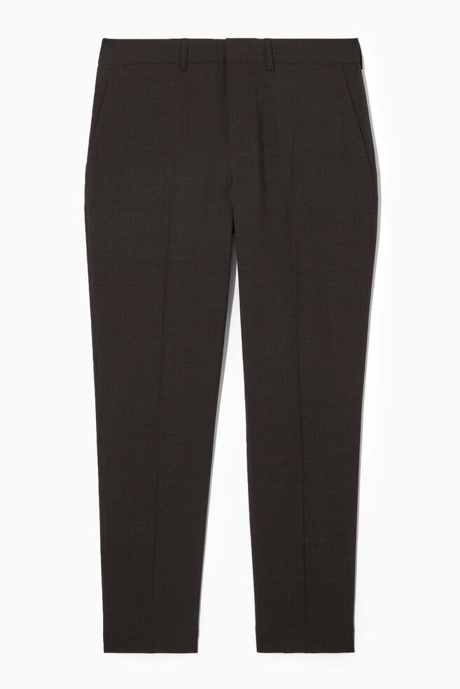 SLIM WOOL MÉLANGE TAPERED TROUSERS - DARK BROWN MÉLANGE - 1