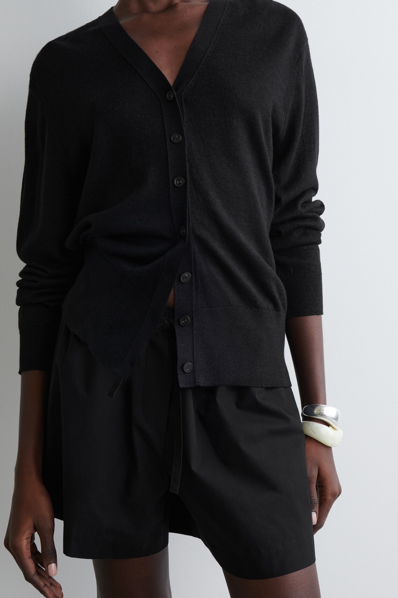 SHORT À TAILLE AJUSTABLE EN COTON - NOIR/BLANC - 5