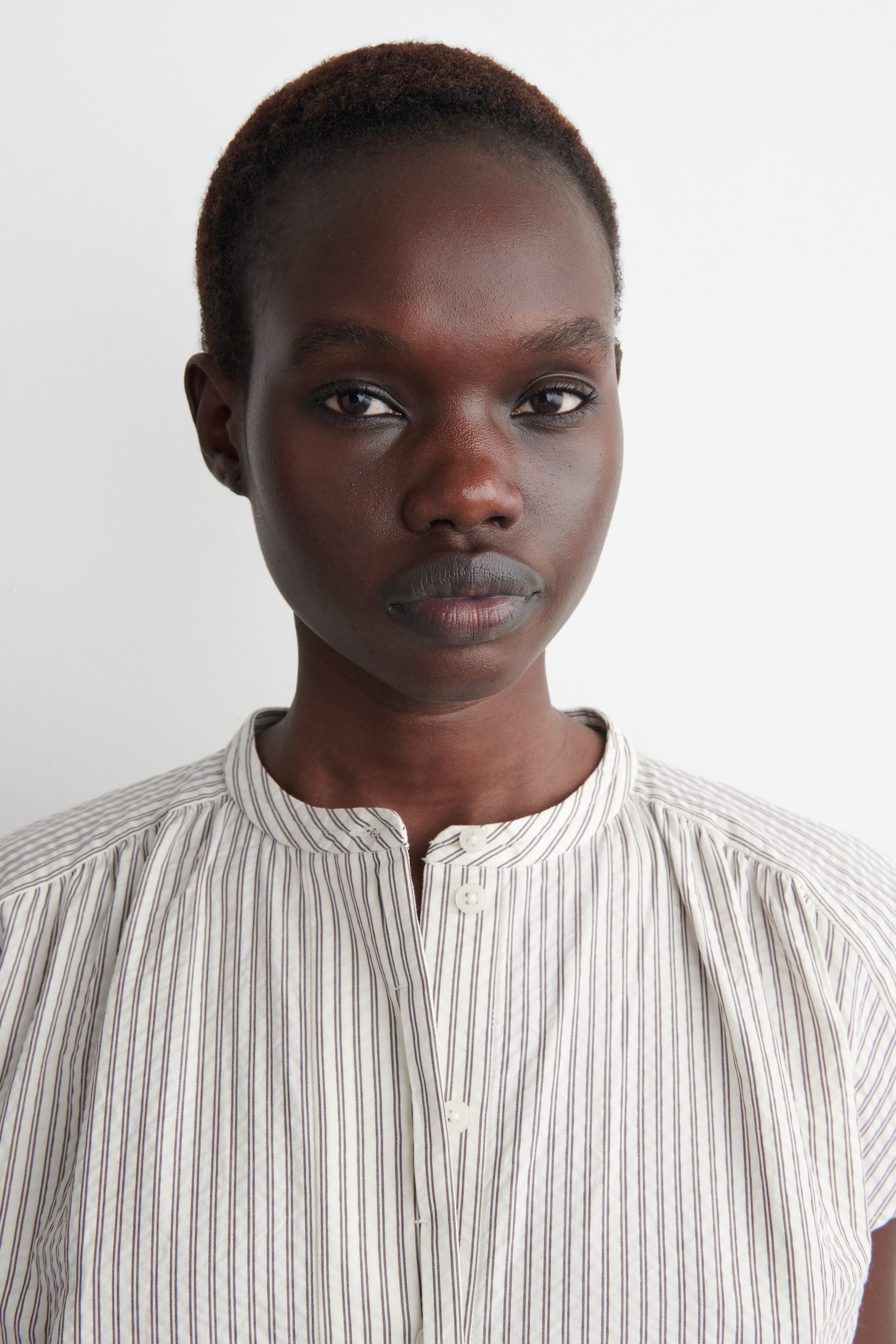 STRIPED SEERSUCKER FLAREDSLEEVE BLOUSE