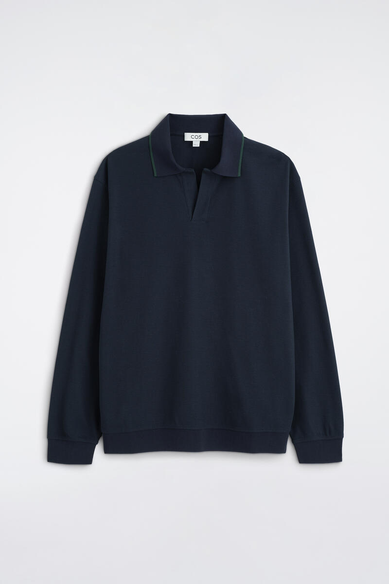 Contrast-Tipped Cotton-Piqué Polo Shirt in Navy