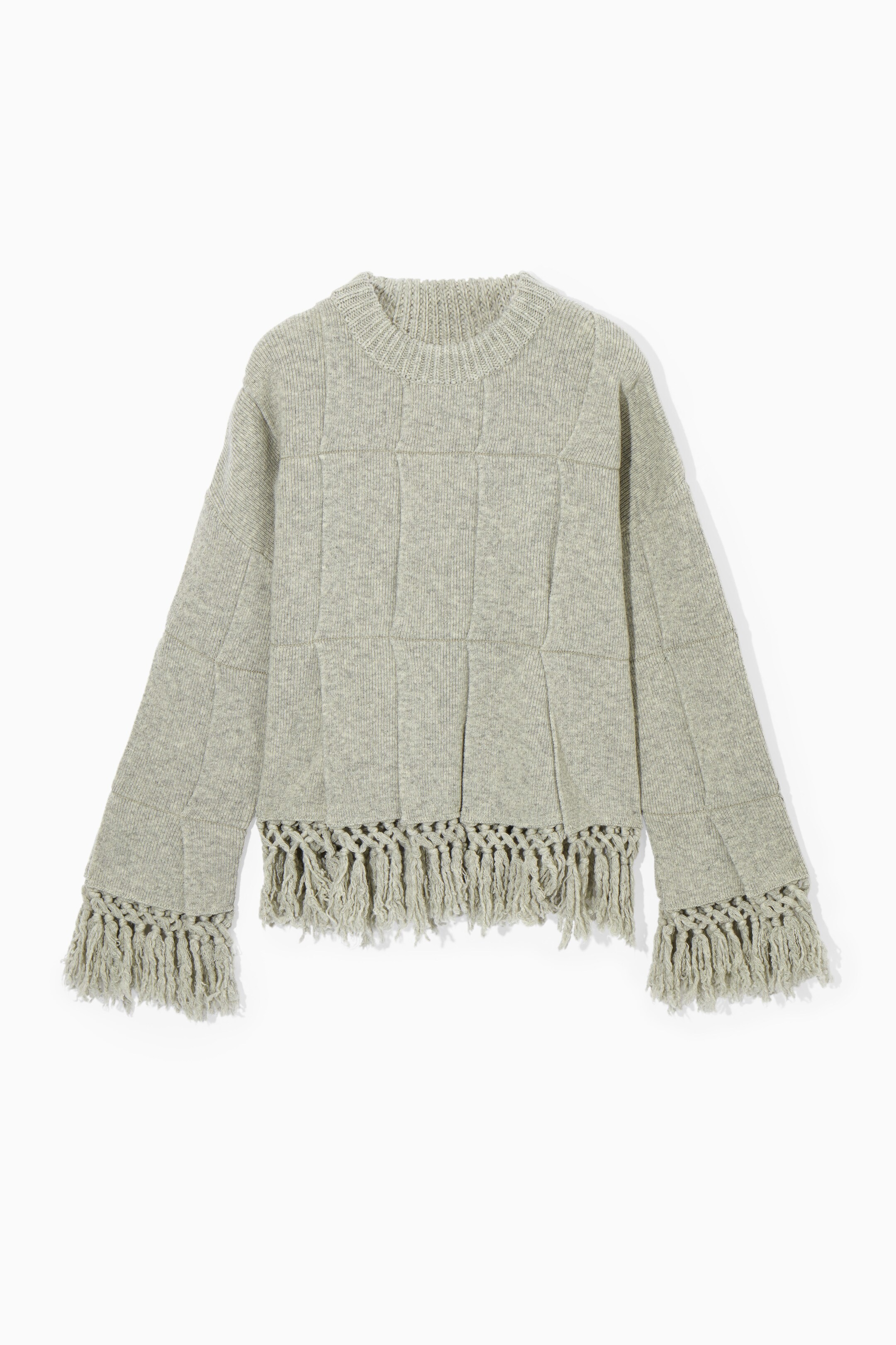 View larger image: FRINGED PANELLED WOOL JUMPER - LIGHT GREY MÉLANGE - Ladies | H&M GB 1