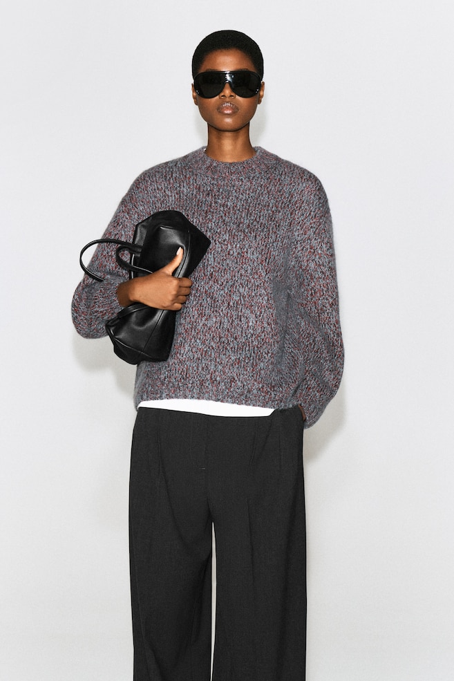 TRI-TONE WOOL-MOHAIR SWEATER — BLUE / RED / BLACK