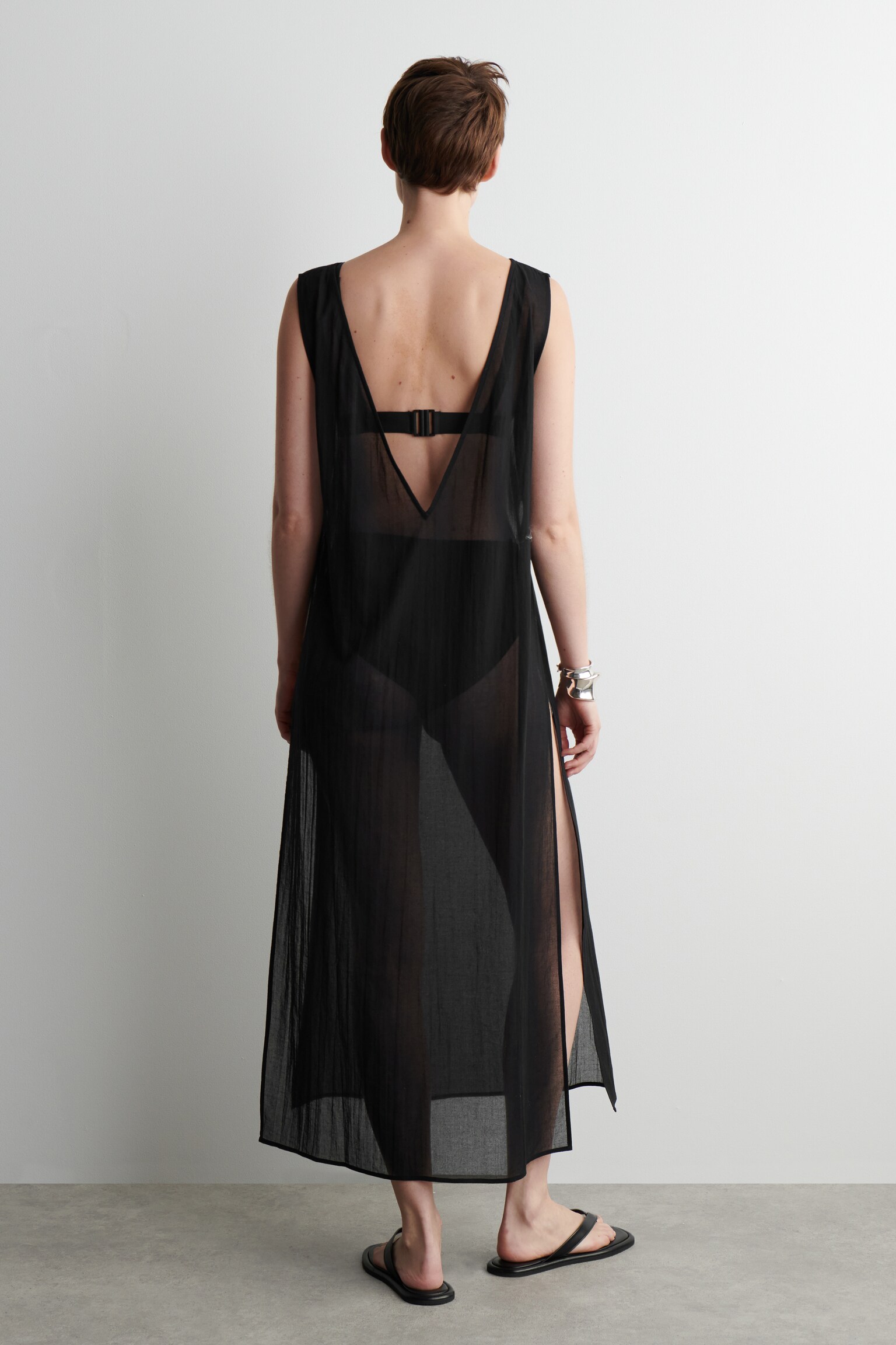 OPEN-SIDE SHEER TUNIC - BLACK/WHITE - 3