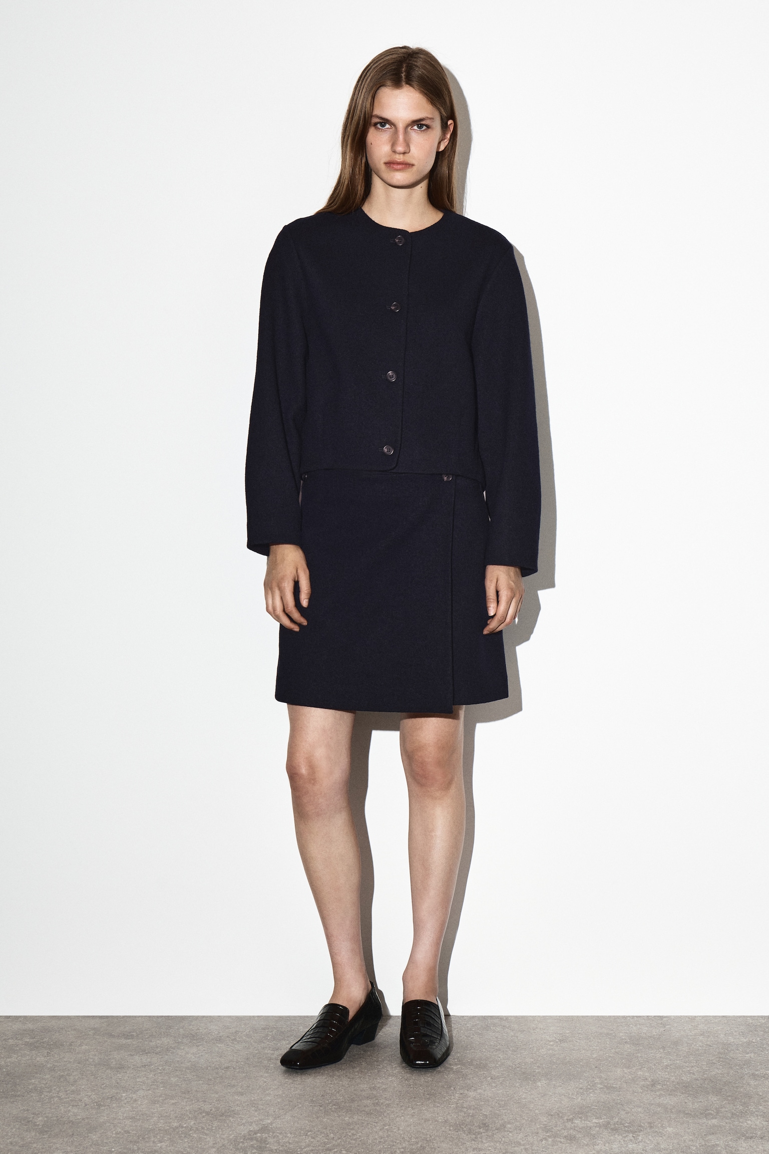 MINI-JUPE EN LAINE MÉRINOS BOUILLIE - BLEU MARINE