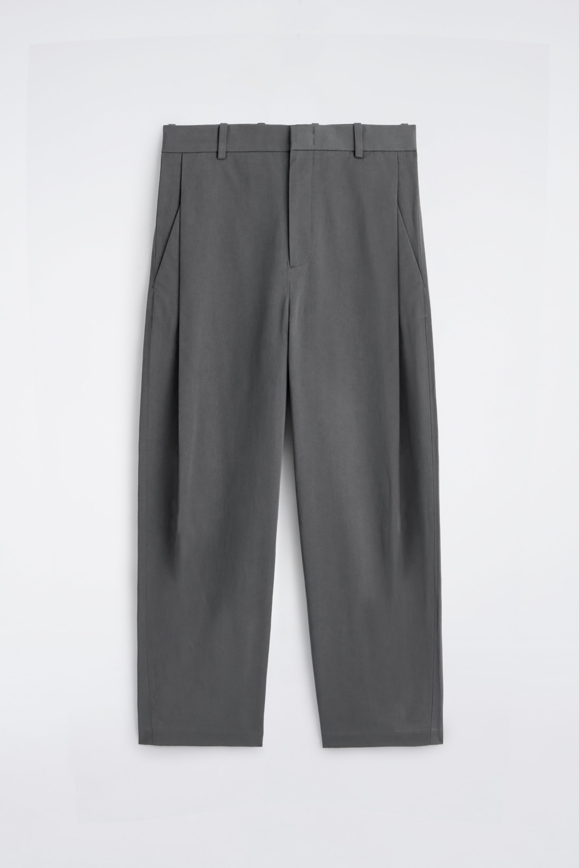 PLEATED COTTON RELAXED-FIT WIDE-LEG TROUSERS - GREY | COS