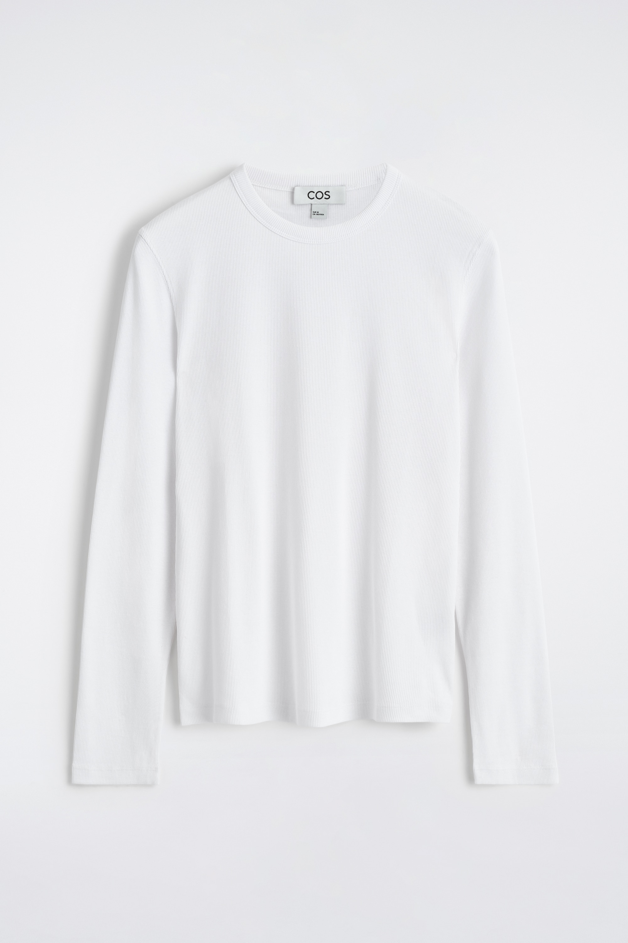 SLIM RIBBED COTTON LONG-SLEEVED T-SHIRT - WHITE/BLACK