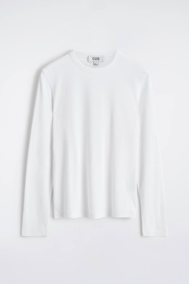 SLIM RIBBED COTTON LONG-SLEEVED T-SHIRT - WHITE/DARK-GREY MÉLANGE/BLACK/DARK-GREY MÉLANGE - 1