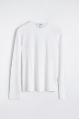 SMAL RIBBSTICKAD LÅNGÄRMAD T-SHIRT I BOMULL