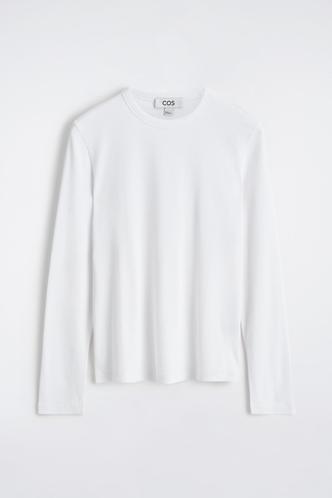 SLIM RIBBED COTTON LONG-SLEEVED T-SHIRT — WHITE