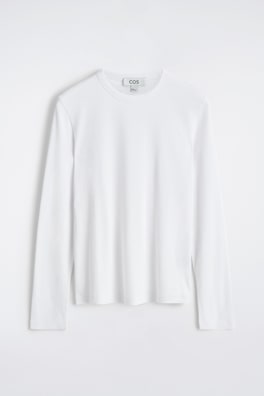 SLIM RIBBED COTTON LONG-SLEEVED T-SHIRT — WHITE 7