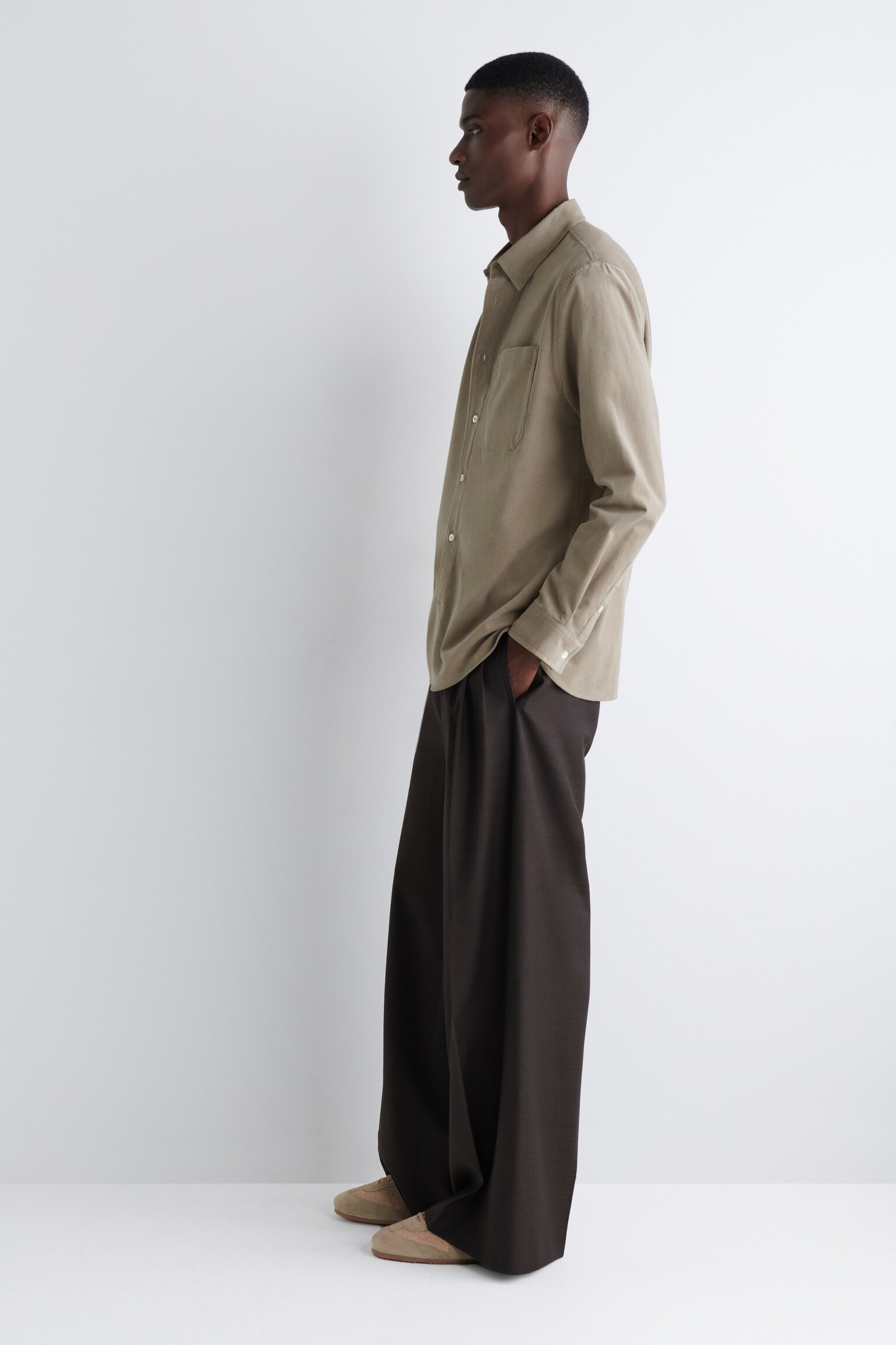 CHEMISE DÉCONTRACTÉE EN VELOURS CÔTELÉ - BEIGE/BORDEAUX - 3