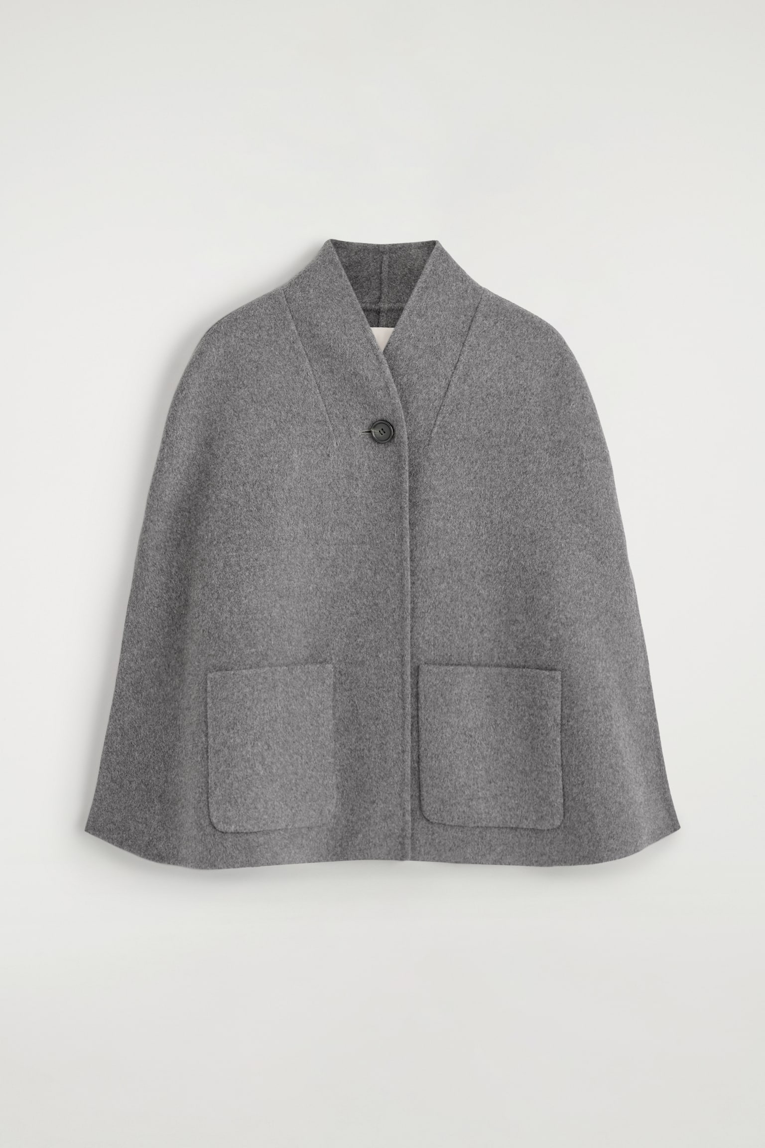SHAWL-COLLAR DOUBLE-FACED WOOL CAPE - אפור/חום - 1