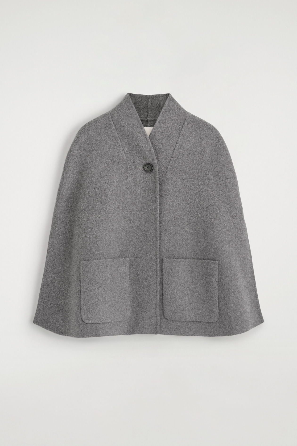 SHAWL-COLLAR DOUBLE-FACED WOOL CAPE — GRAY