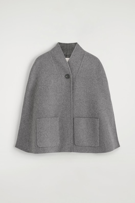 SHAWL-COLLAR DOUBLE-FACED WOOL CAPE — GRAY 8