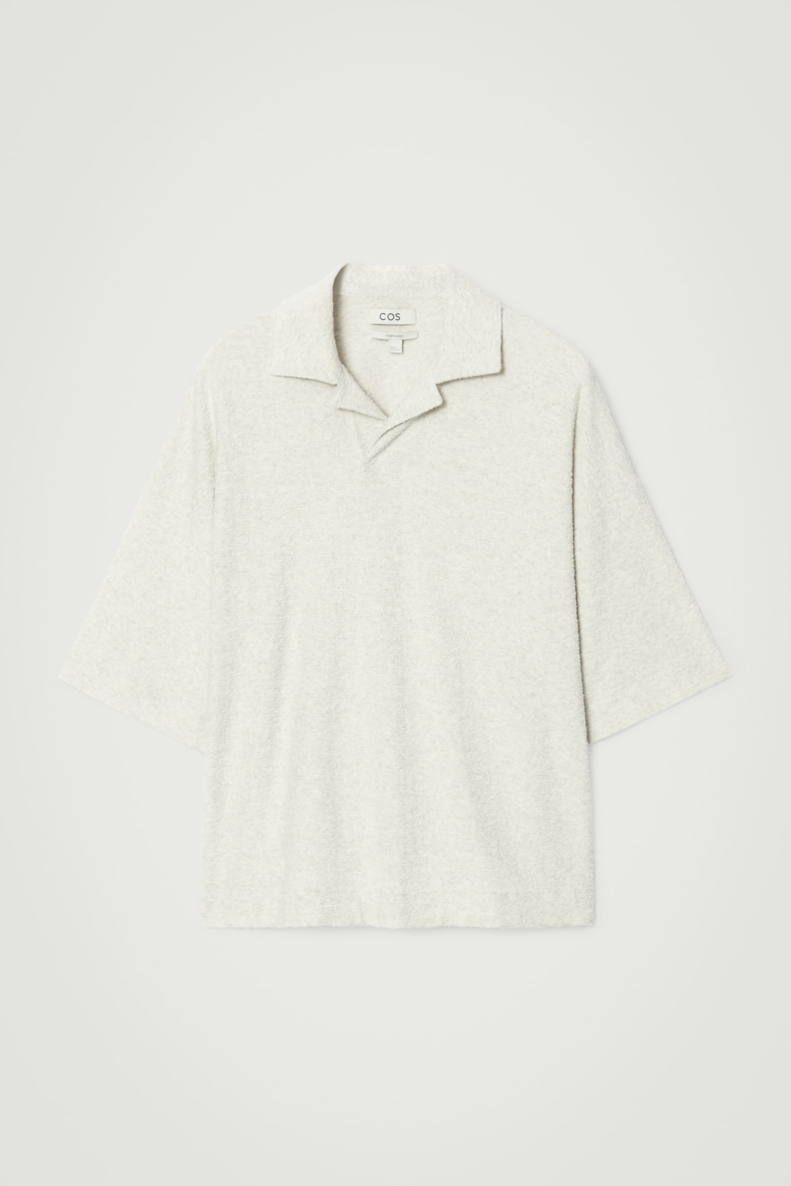 OVERSIZED BOUCLÉ-KNIT POLO SHIRT - LIGHT GREY