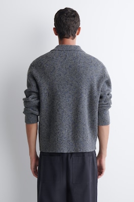 DONEGAL-EFFECT WOOL-COTTON POLO SWEATER — GRAY / COBALT 5
