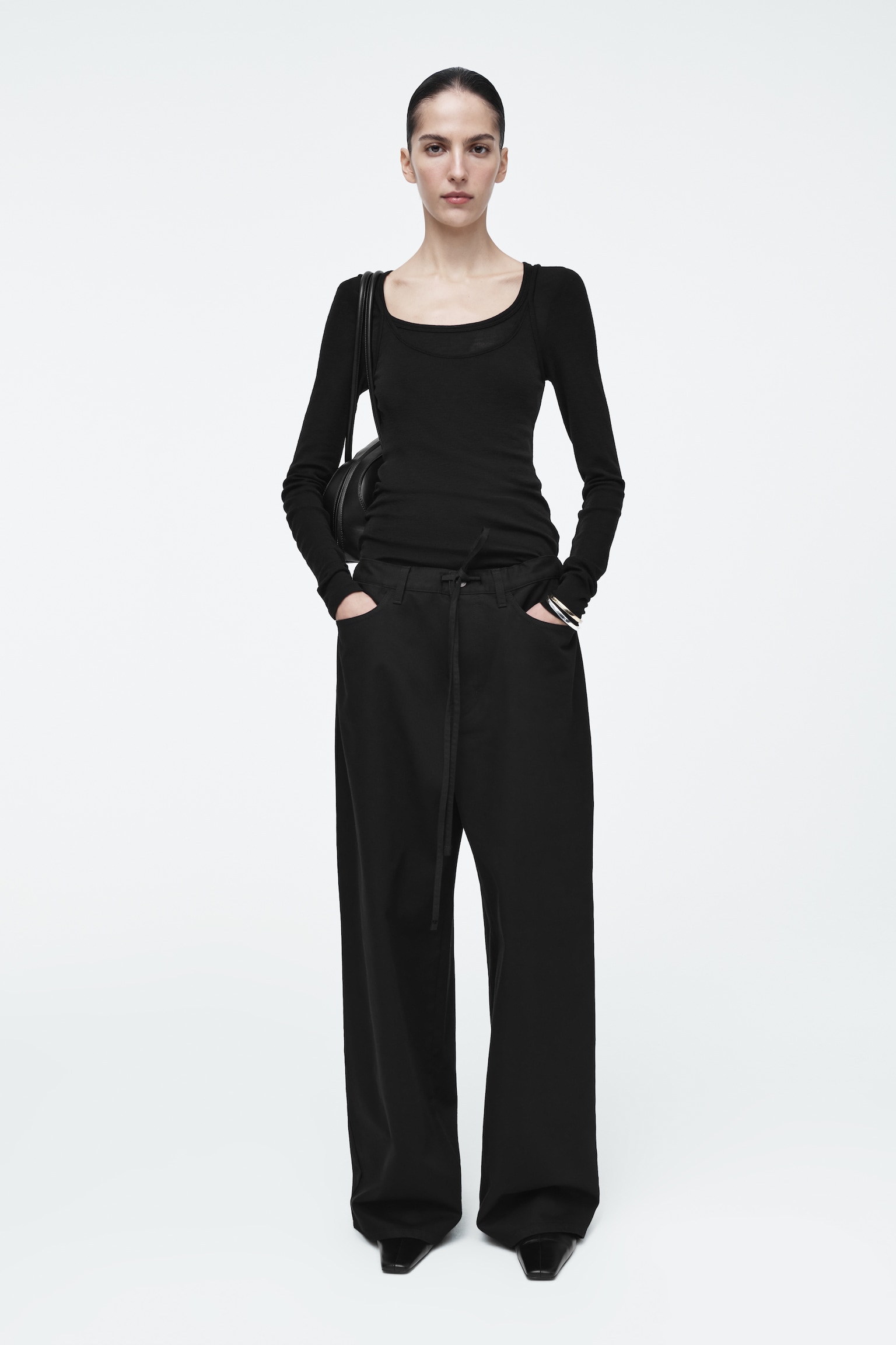 PANTALON LARGE TAILLE AJUSTABLE - NOIR/BRUN FONCÉ - 1