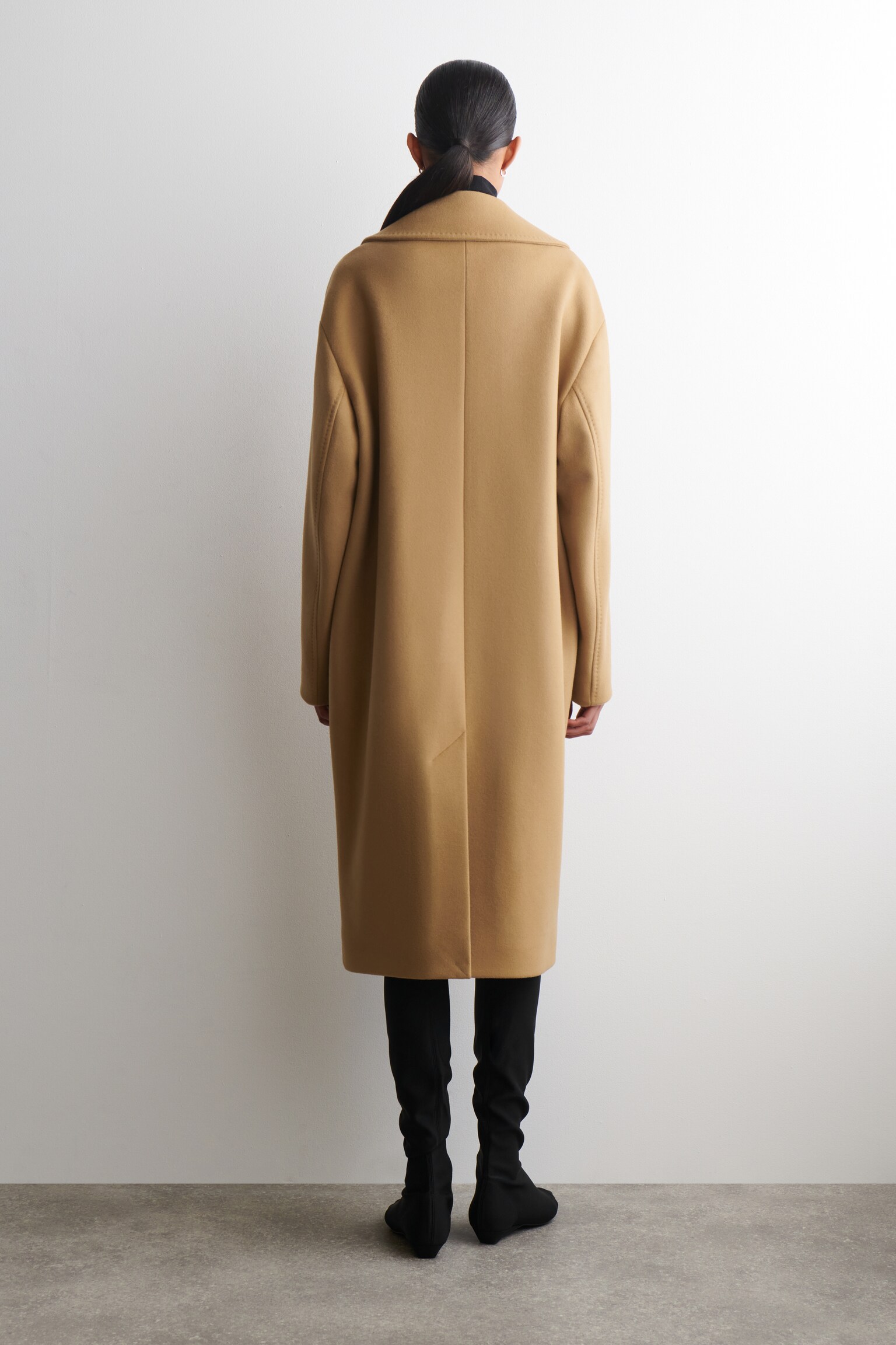 MANTEAU LONG OVERSIZE À DOUBLE BOUTONNAGE EN LAINE - CAMEL/VERT FONCÉ - 5