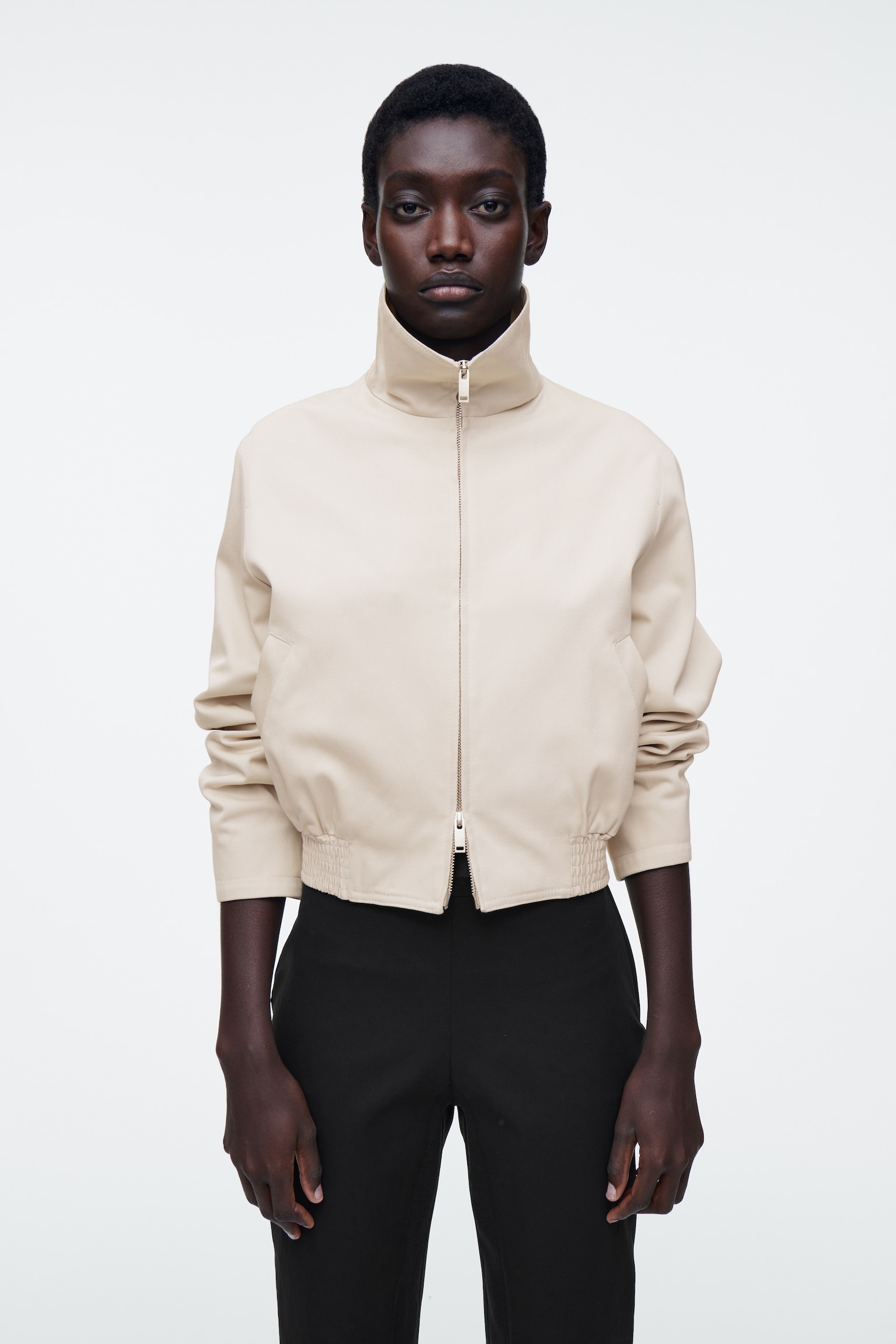 FUNNEL-NECK BOMBER JACKET - LIGHT BEIGE