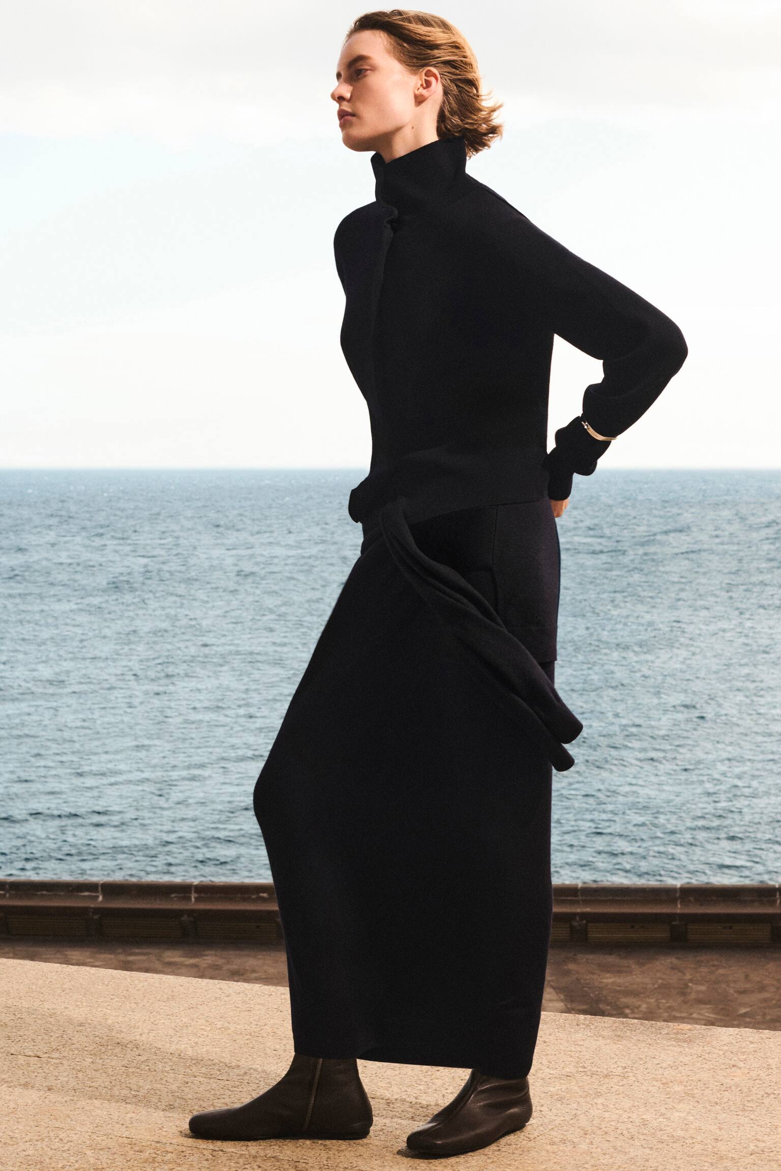 JUPE MIDI CEINTURÉE EN LAINE MÉRINOS - BLEU MARINE - 7