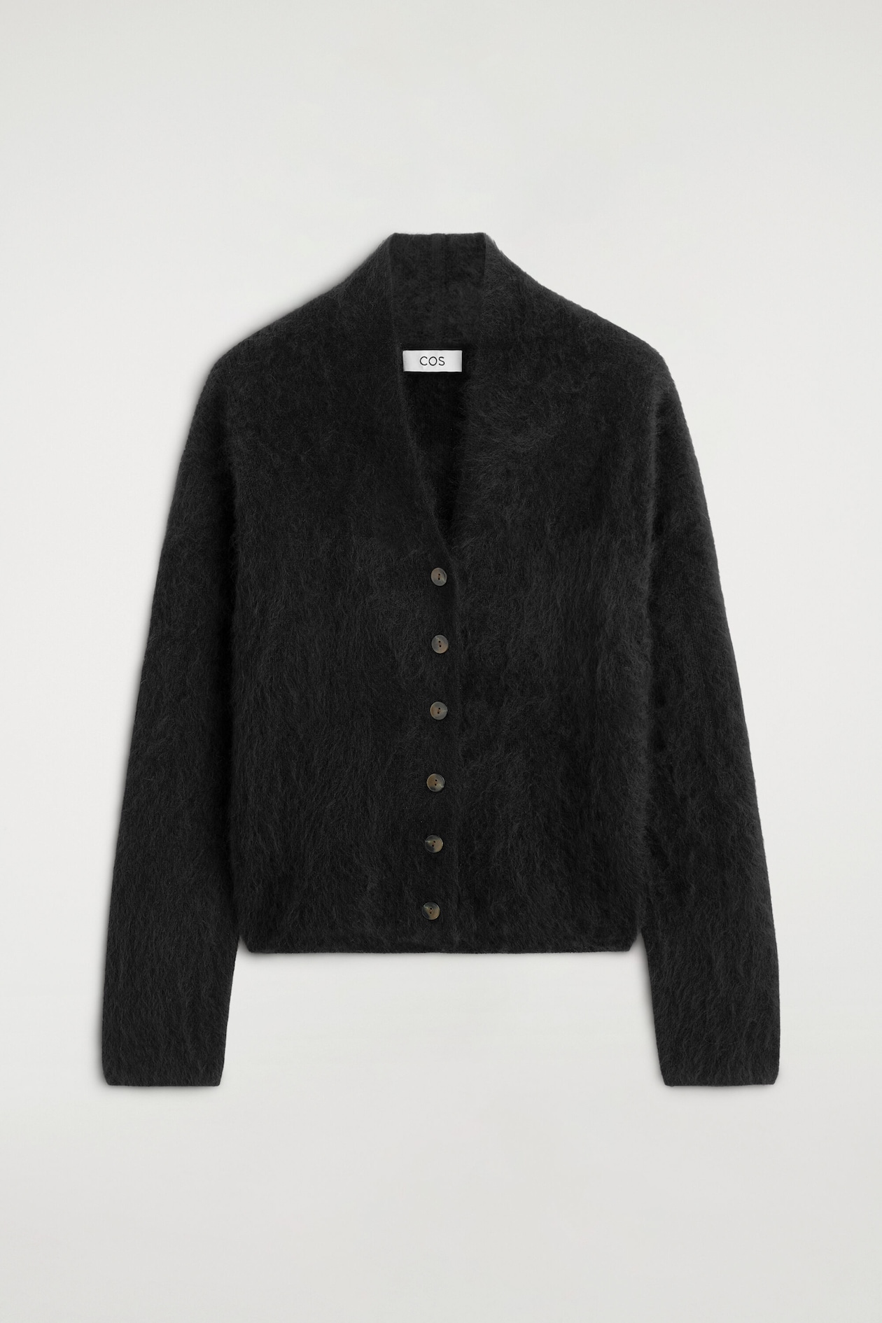 DRAPED BRUSHED MERINO WOOL CARDIGAN — BLACK