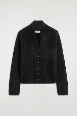 DRAPED BRUSHED MERINO WOOL CARDIGAN — BLACK 8
