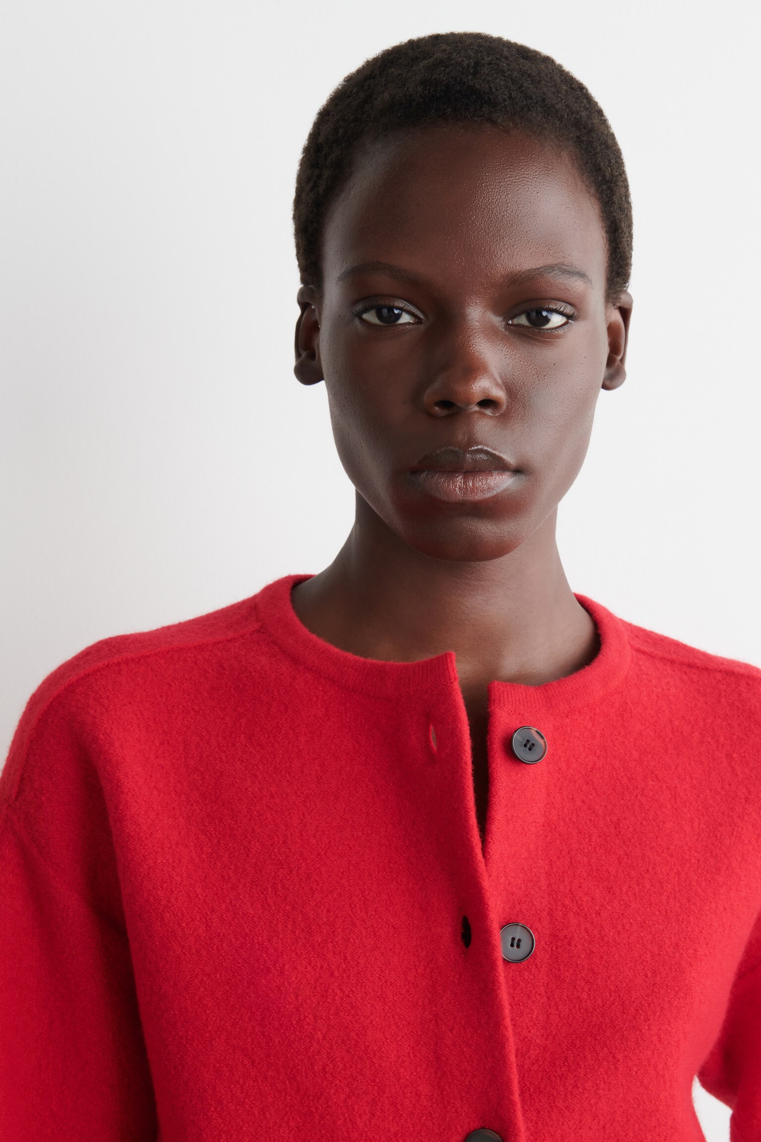 BOILED-WOOL CARDIGAN - RED/BLACK - 5