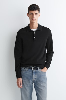 SEAMLESS PURE CASHMERE POLO SHIRT — BLACK 1