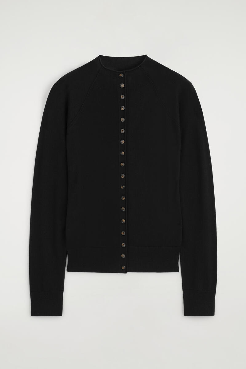 Merino Wool Funnel-Neck Cardigan