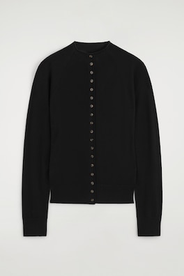 MERINO WOOL MOCK-NECK CARDIGAN — BLACK 7