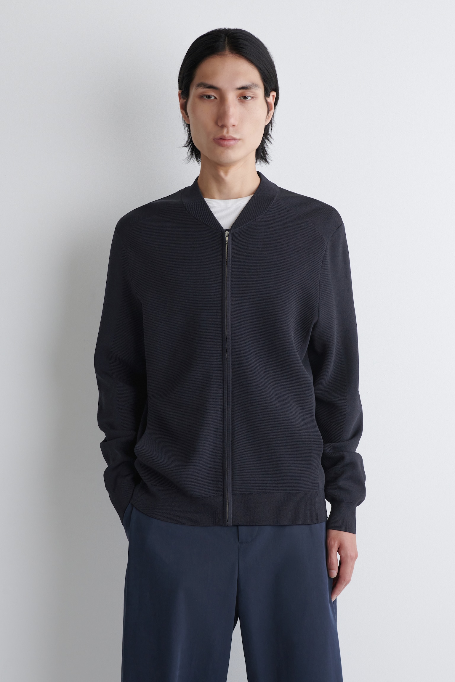 BLOUSON EN MAILLE TEXTURÉE - BLEU MARINE