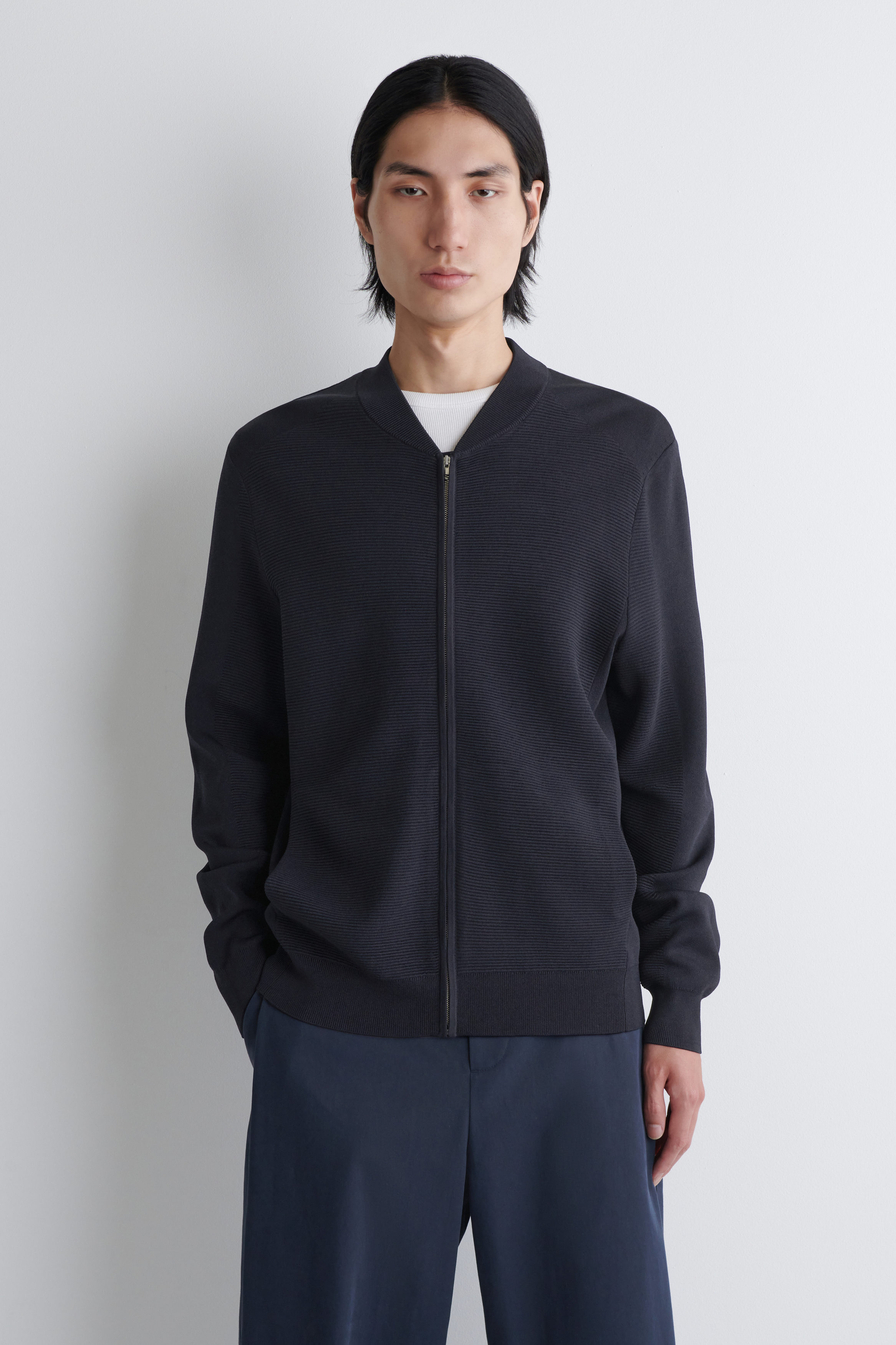 TEXTURED KNITTED BOMBER JACKET - NAVY | COS US