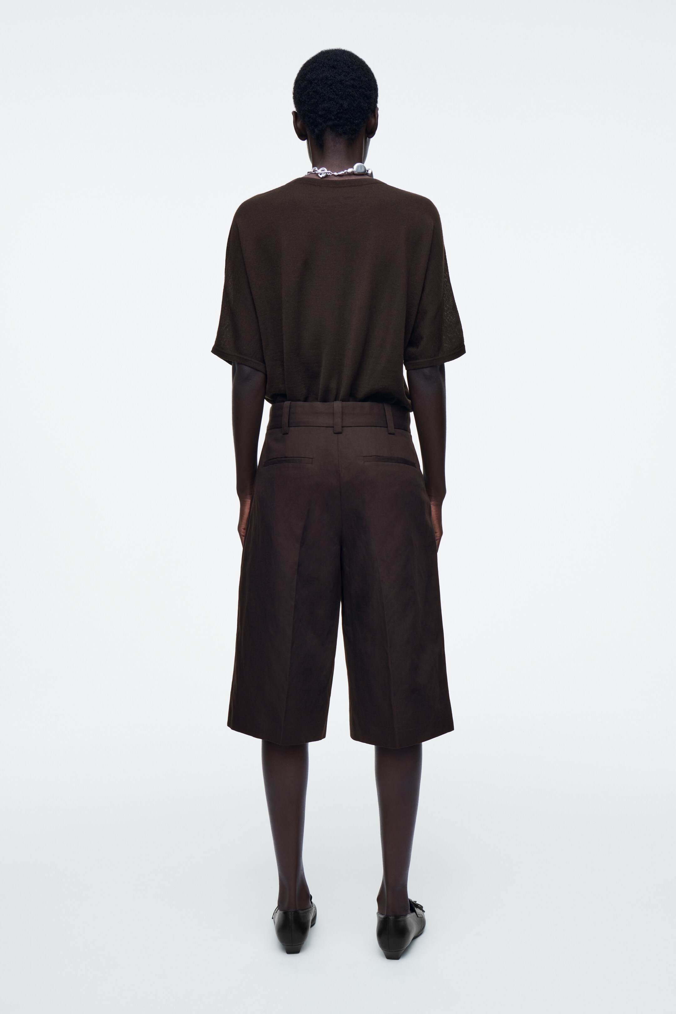 Ver imagem maior: CALÇÕES LONGOS AJUSTADOS EM MISTURA DE LINHO - CASTANHO ESCURO - SENHORA | H&M PT 3