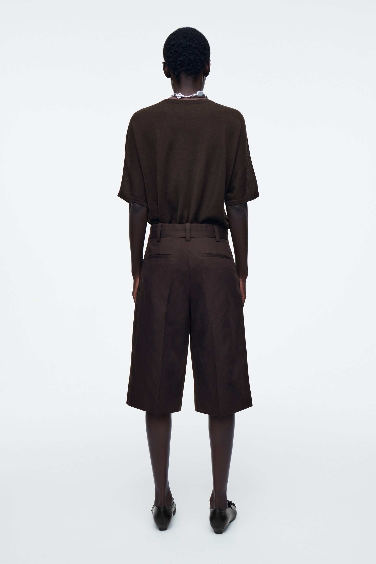 TAILORED LINEN-BLEND LONGLINE SHORTS - DARK BROWN - 6