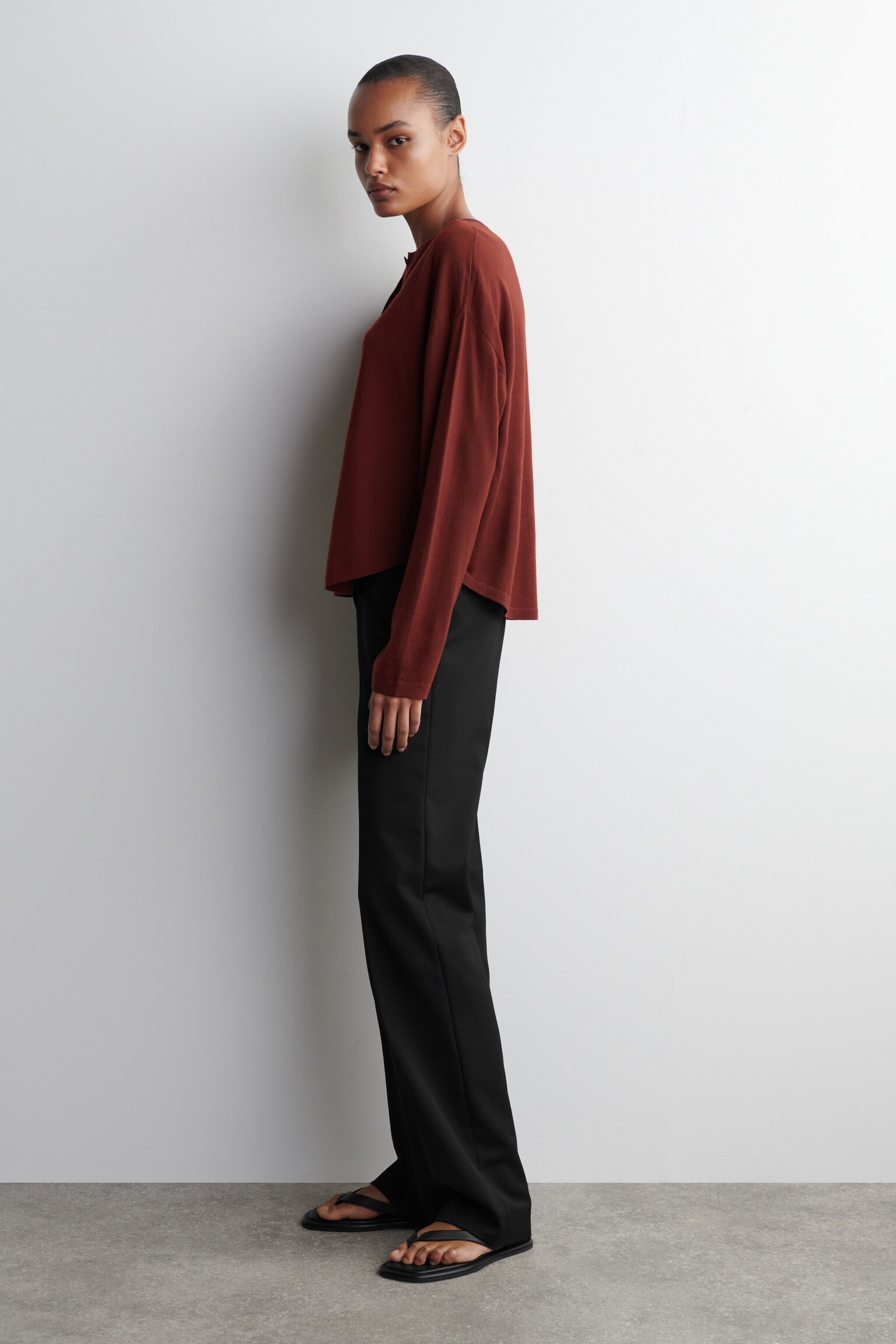 CARDIGAN À OURLET CIRCULAIRE EN LAINE MÉRINOS - BRUN ROUILLE/NOIR/GRIS CHINÉ - 6