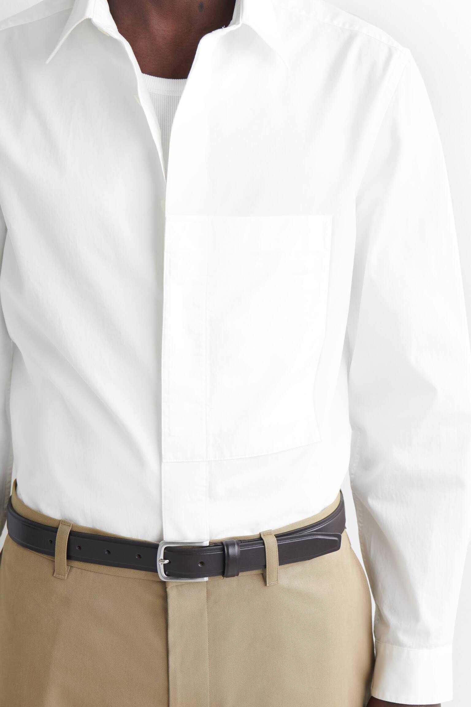 SLIM POCKET-DETAIL PIMA COTTON SHIRT - WHITE - 3