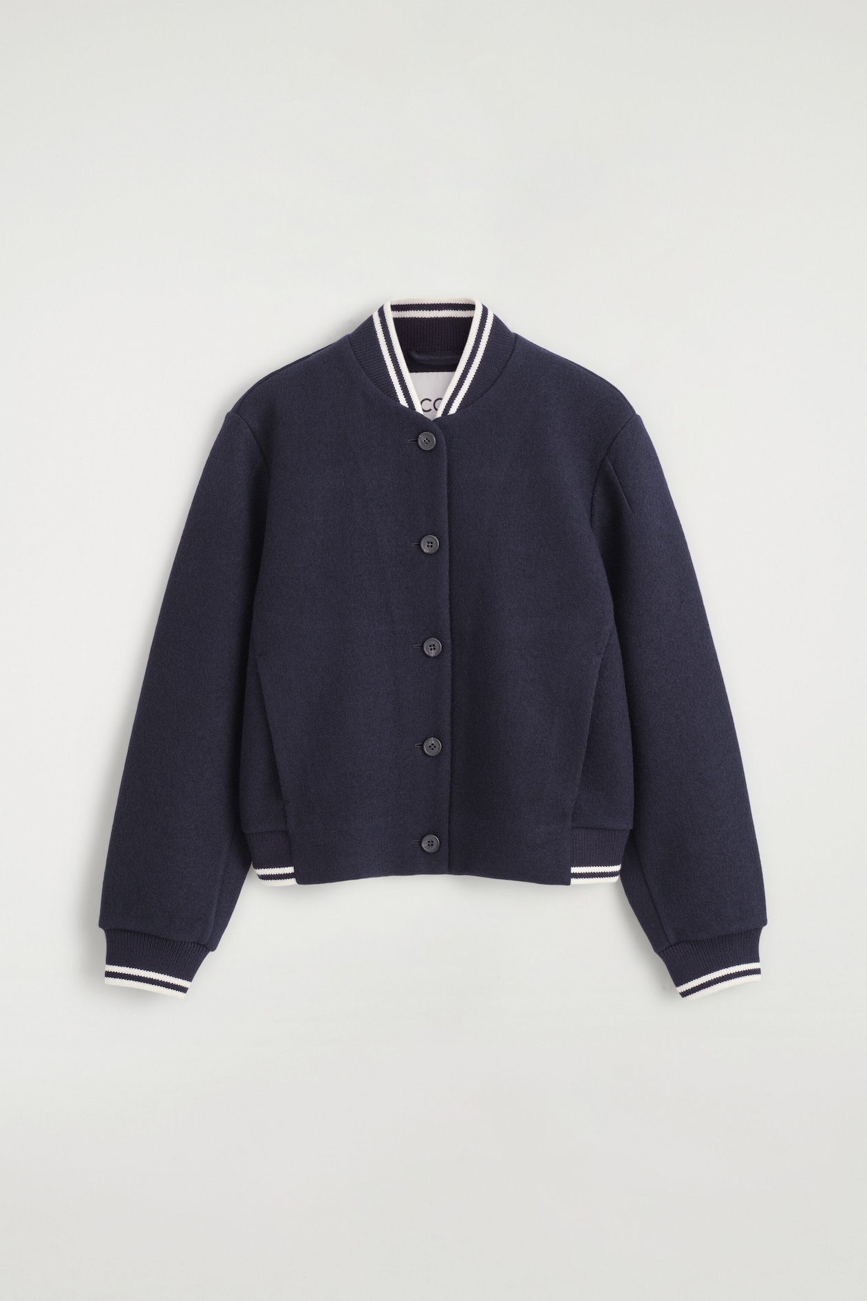 BOILED WOOL-BLEND BOMBER JACKET — NAVY