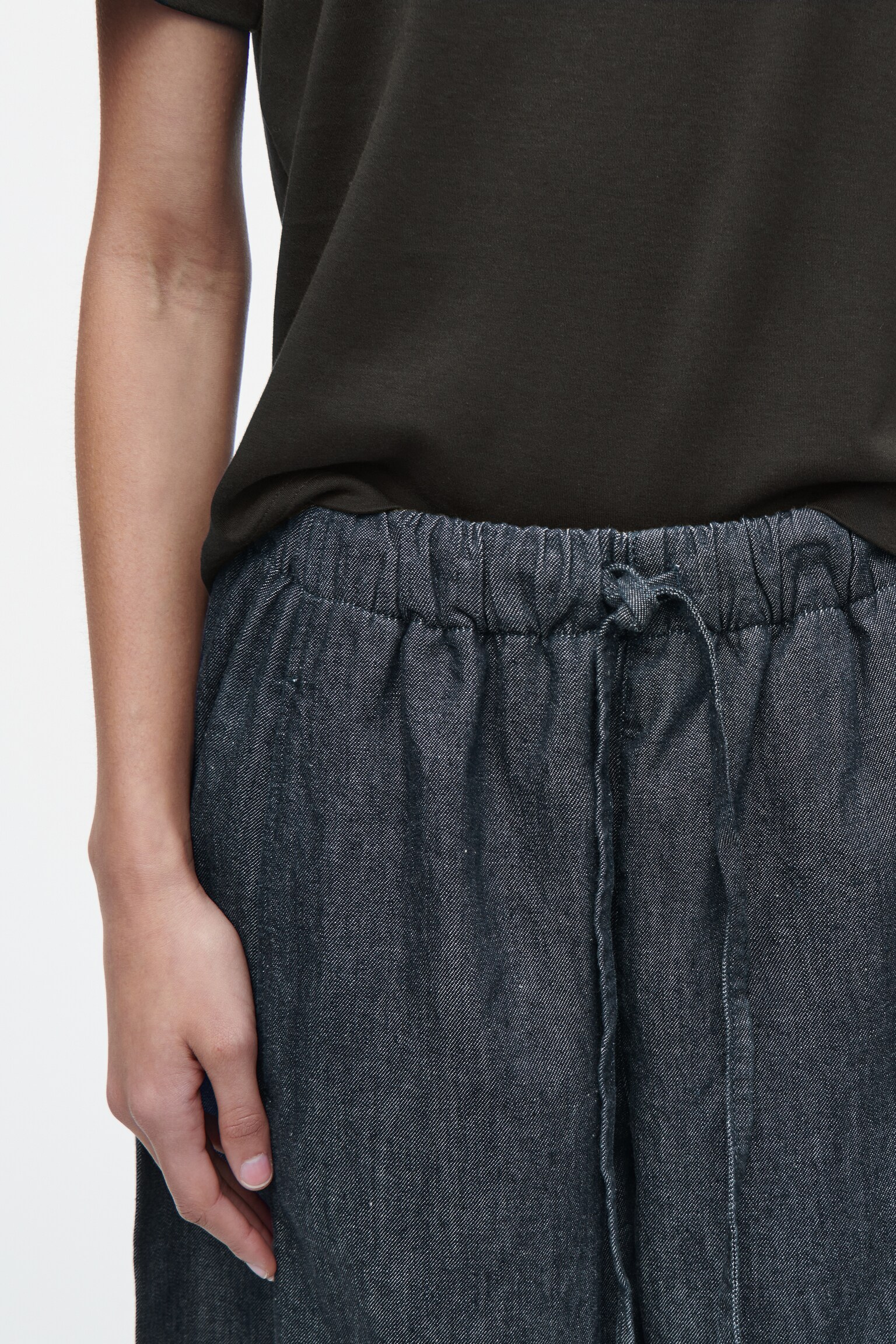 PANTALON BARREL À TAILLE AJUSTABLE EN DENIM - BLEU FONCÉ/BLEU - 3