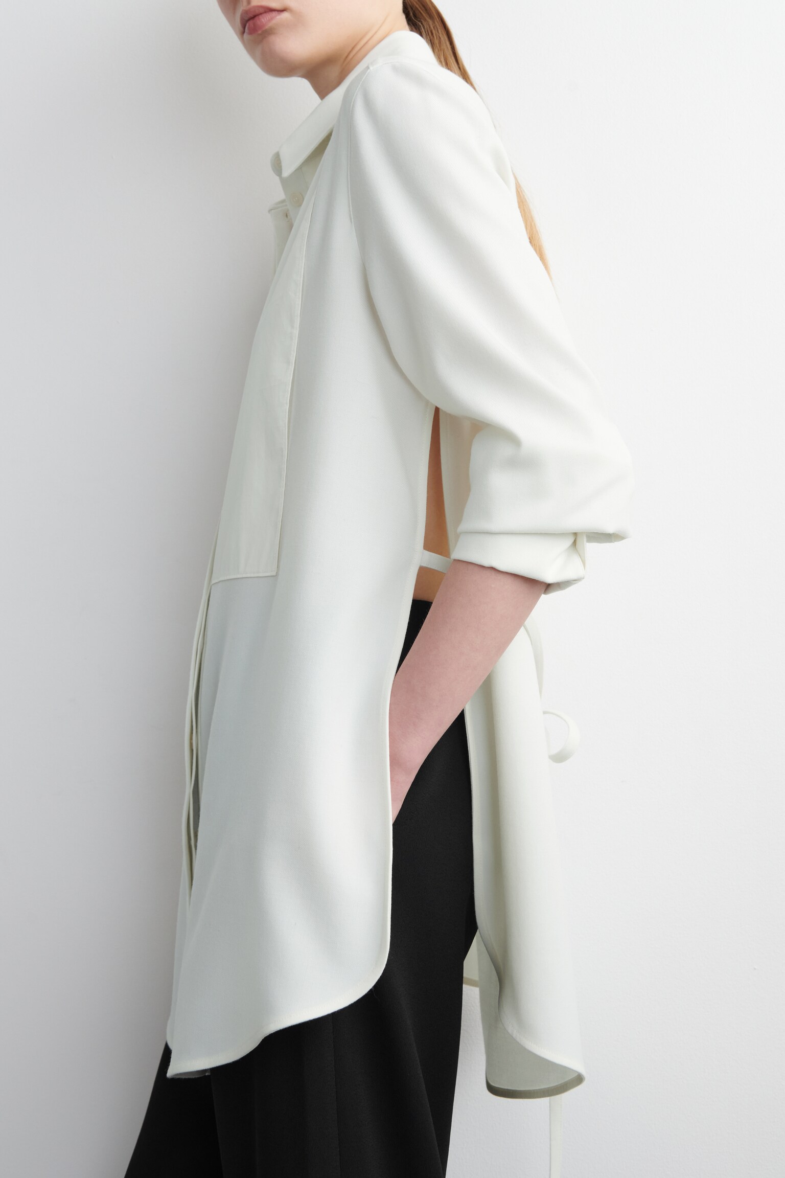 WOOL-BLEND TUXEDO SHIRT - WHITE - 6