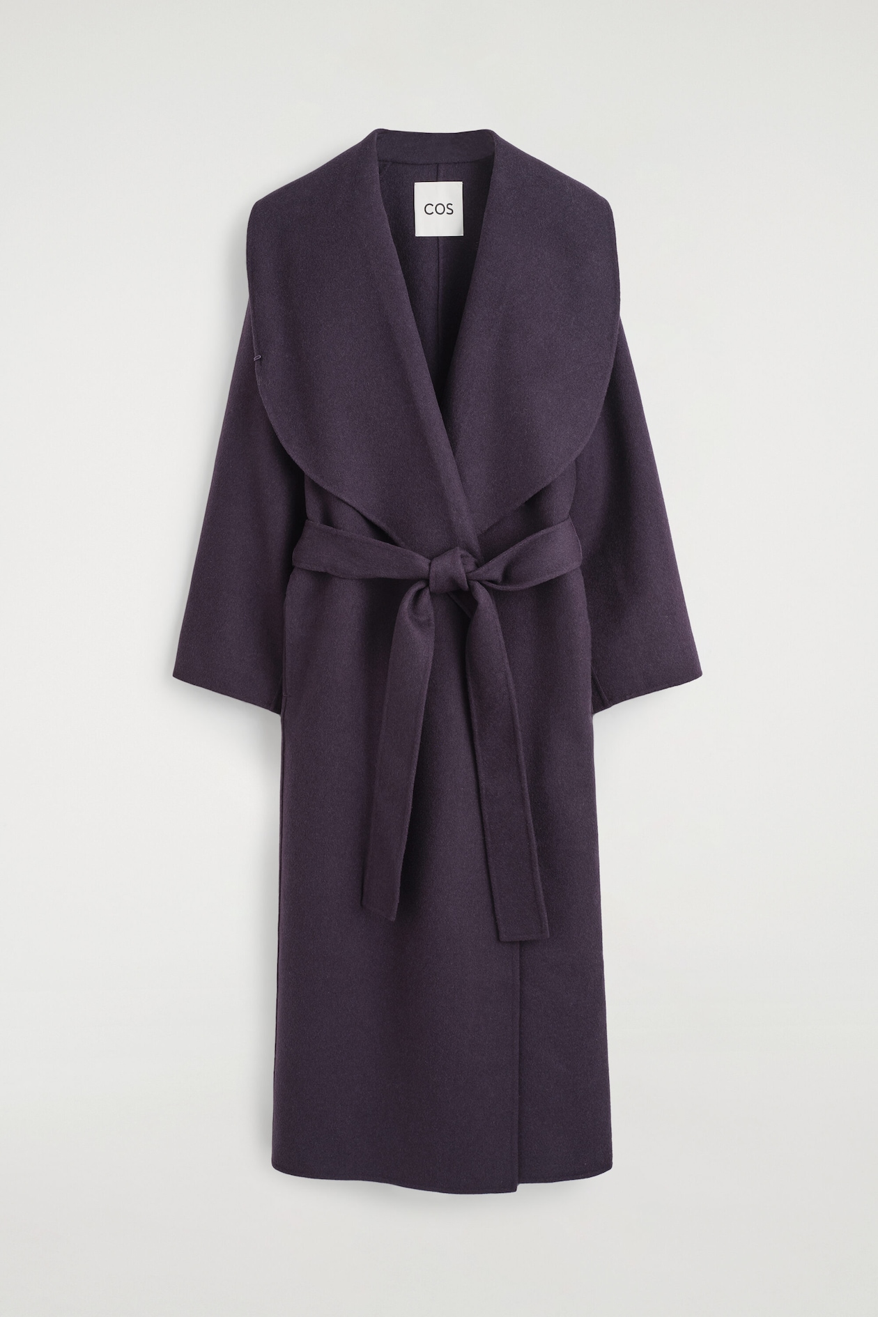 DOUBLE-FACED WOOL SHAWL-COLLAR COAT — EGGPLANT