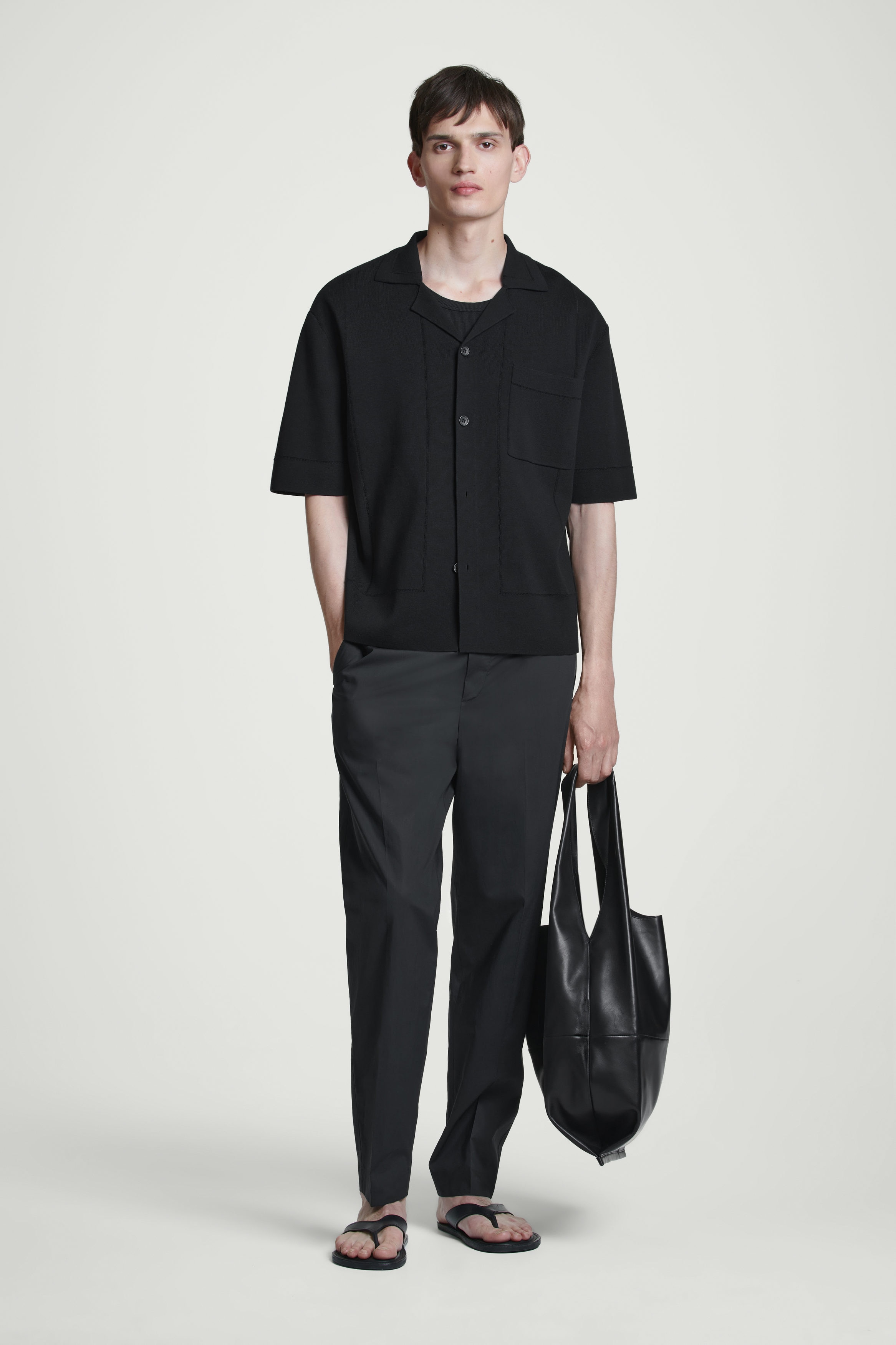COTTON STRAIGHT-LEG PANTS - BLACK | COS
