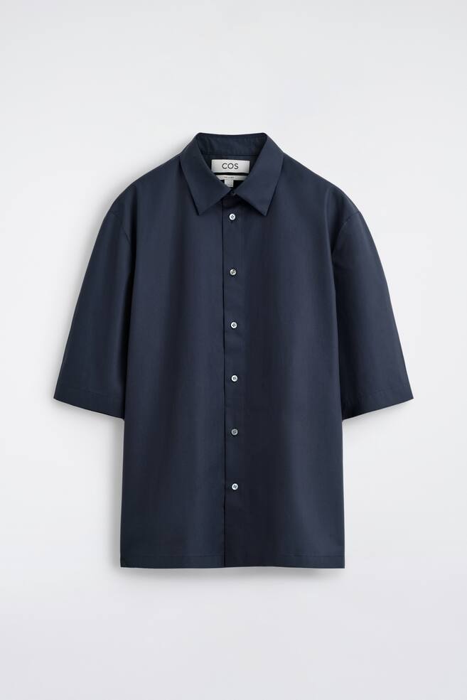 SHORT-SLEEVED COTTON SHIRT - NAVY - 1