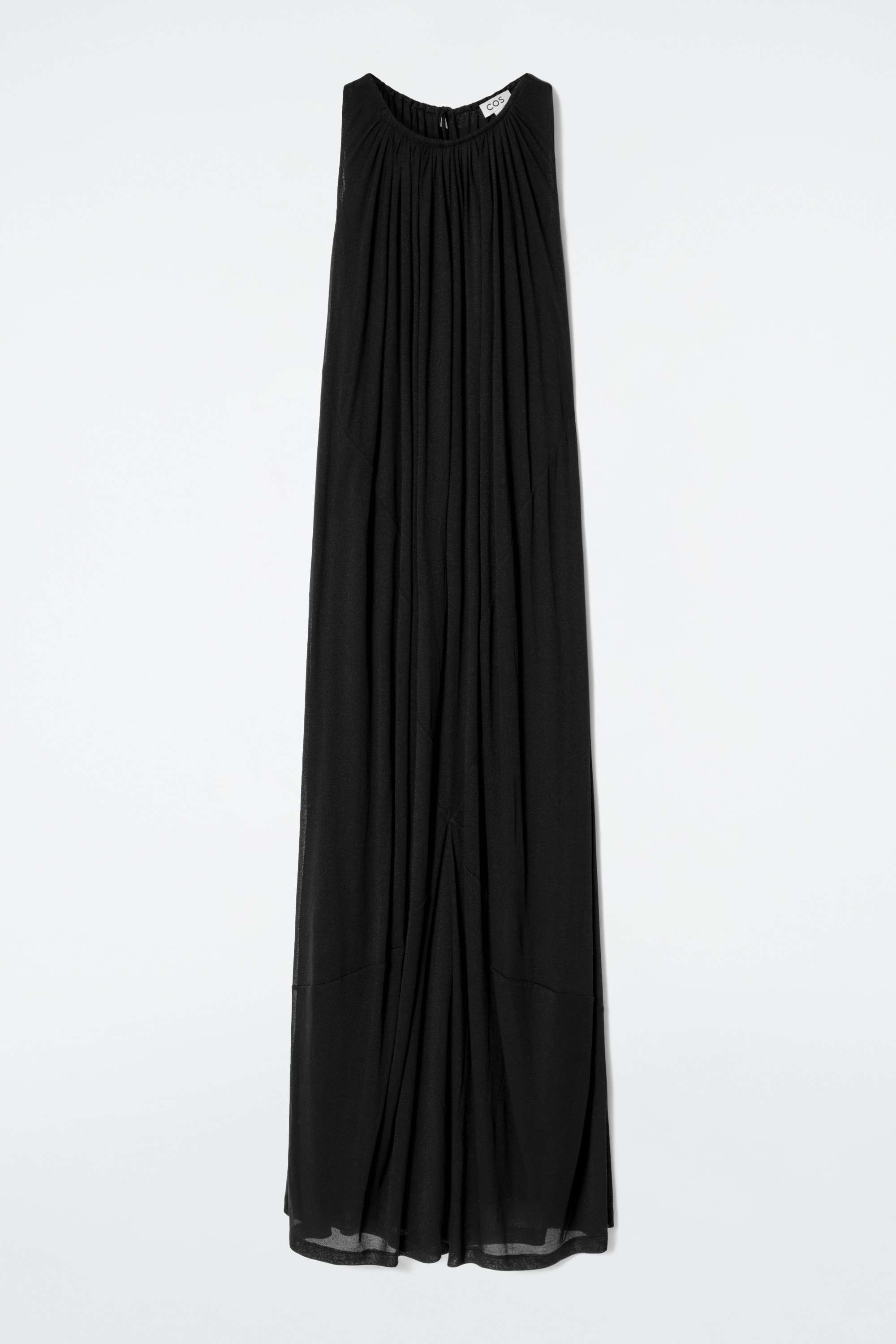 VESTIDO LARGO CON CUELLO HALTER FRUNCIDO - NEGRO/ALBARICOQUE