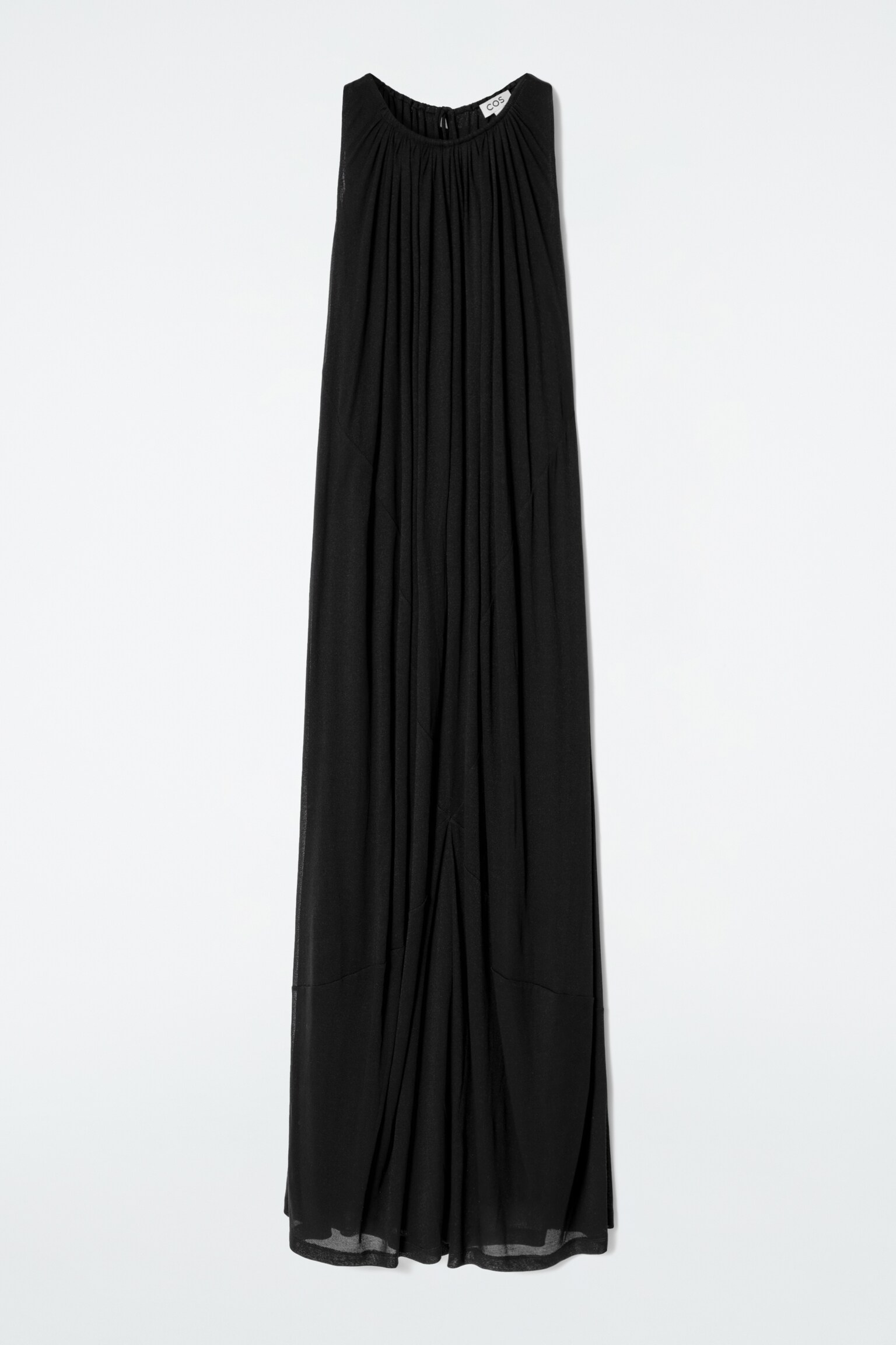 VESTIDO LARGO CON CUELLO HALTER FRUNCIDO - NEGRO/ALBARICOQUE - 2
