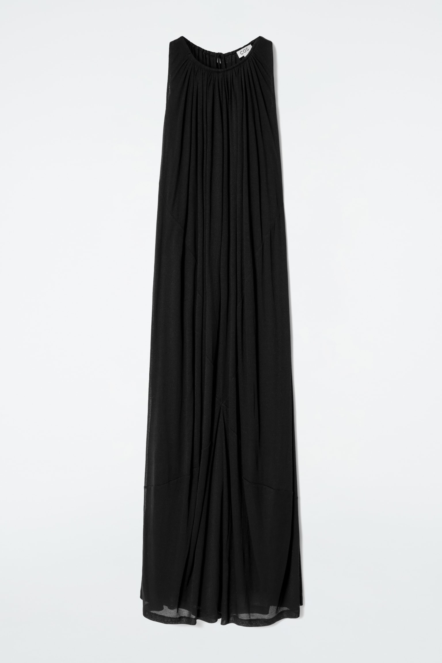 VESTIDO LARGO CON CUELLO HALTER FRUNCIDO - NEGRO/ALBARICOQUE - 2