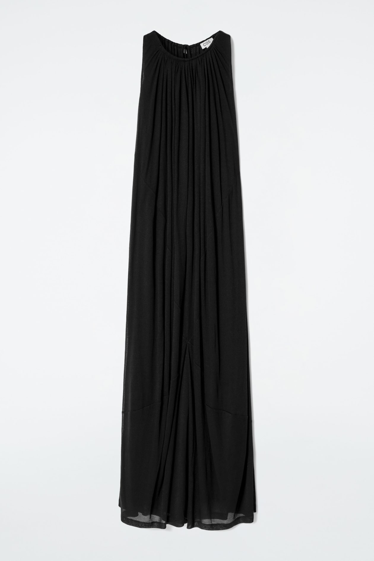 halterneck a-line maxi dress cos GATHERED HALTERNECK MAXI DRESS - BLACK