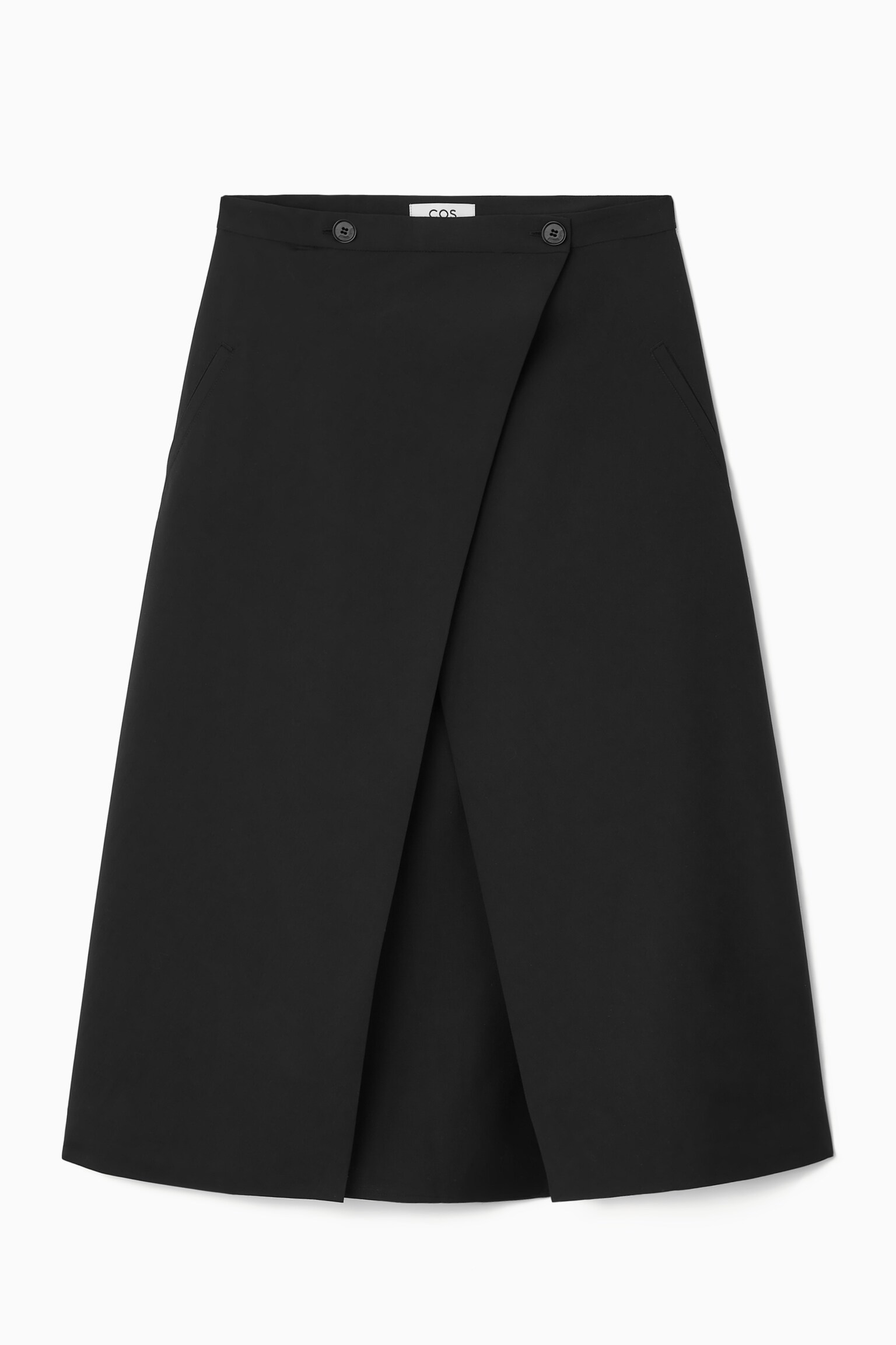 TAILORED WOOL MIDI WRAP SKIRT - BLACK