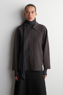 ROUNDED WOOL-BLEND SHIRT — BROWN 1
